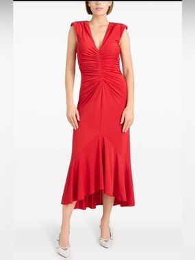cinq a sept Dianne Ruched High-Low Dress, Candy Apple